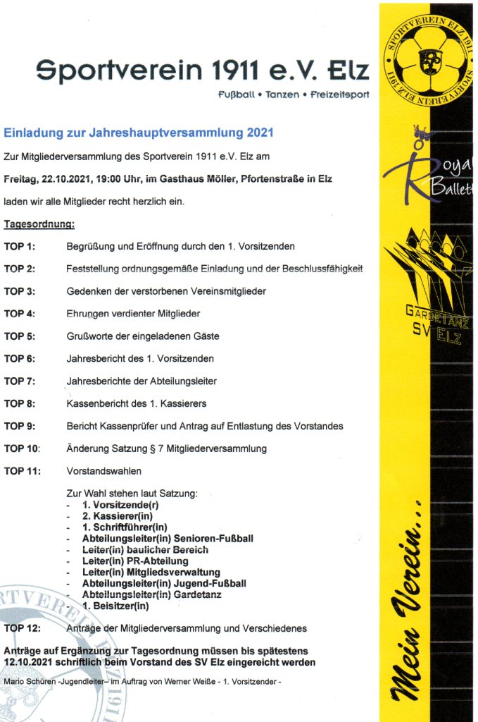 Jahreshauptversammlung 2021 - SV 1911 Elz